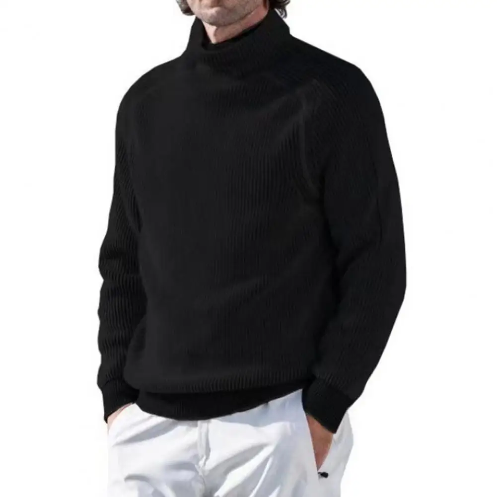 

Men Long Sleeve Top Stylish Men's High Collar Pullover Soft Elastic Long Sleeve Sweatshirt With Striped Texture Bottoming Design