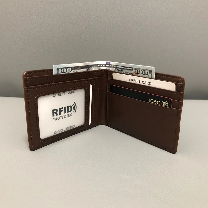 

Men Short Bifold Genuine Leather Texas Vintage Brown Credit ID Card Holder Wallet Billfold Purse Clutch Solid Slim Rfid Pocket