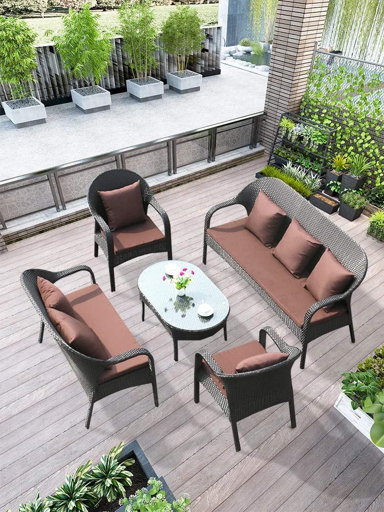 Rattan chair sofa outdoor rattan sofa coffee table living room leisure The Courtyard furniture