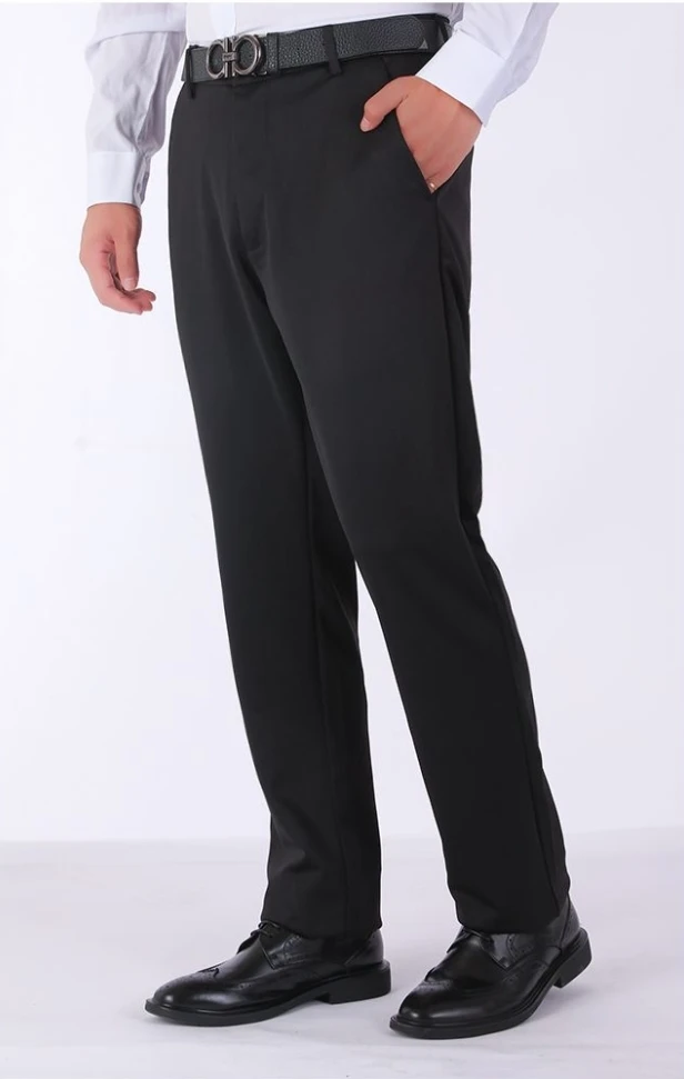 مرونة عارضة السراويل الرسمية الرجال اللباس السراويل زائد حجم منتصف العمر فضفاض أبي عالية الخصر سميكة مستقيم السراويل رجال الأعمال