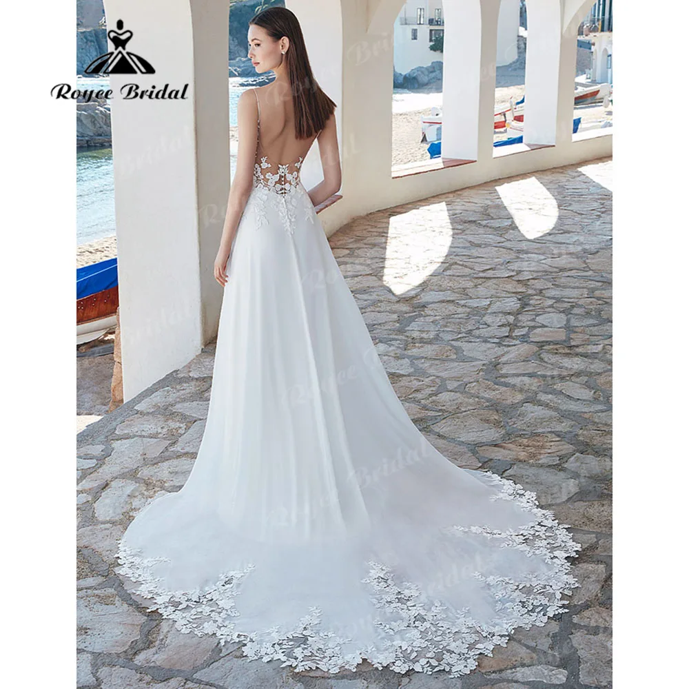 Boheme uma linha boho laço floral vestido de casamento aberto volta 2023 vestidos de casamento para noiva cintas espaguete novia elegante