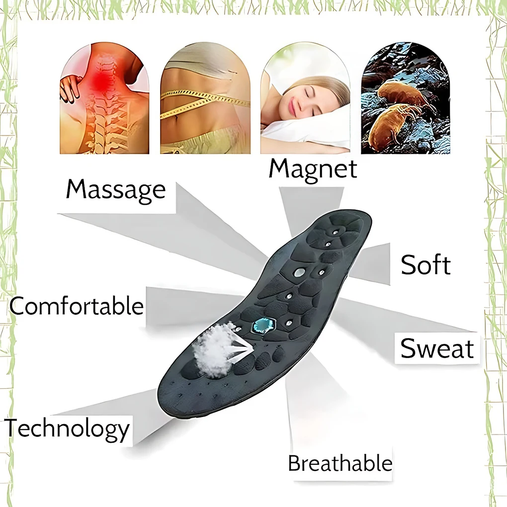 Black Comfortable Shoe Inserts With Magnetic Massage For Support Breathable Magnetic Insoles