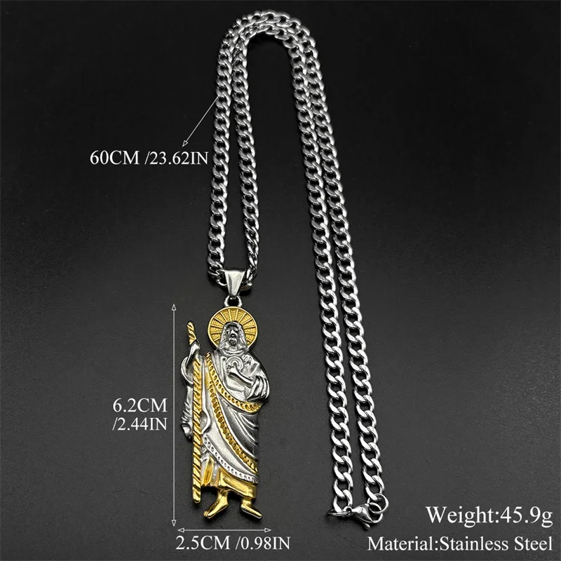 سان يهوذا تاديو قلادة قلادة للرجال النساء الفولاذ المقاوم للصدأ الذهب والفضة اللون الكاثوليكية القديسين رسول يسوع سلسلة مجوهرات