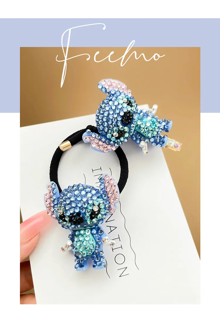 2028 أنيمي ليلو وستيتش الكرتون الشكل لعب الأطفال Kawaii غرزة الشعر حبل مشبك شعر اكسسوارات الشعر فتاة الهدايا