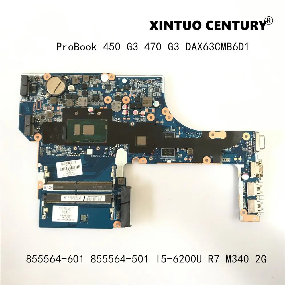 

855564-601 855564-501 For HP ProBook 450 G3 470 G3 Motherboard DAX63CMB6D1 W/ SR2EY I5-6200U 216-0864032 100% tested OK