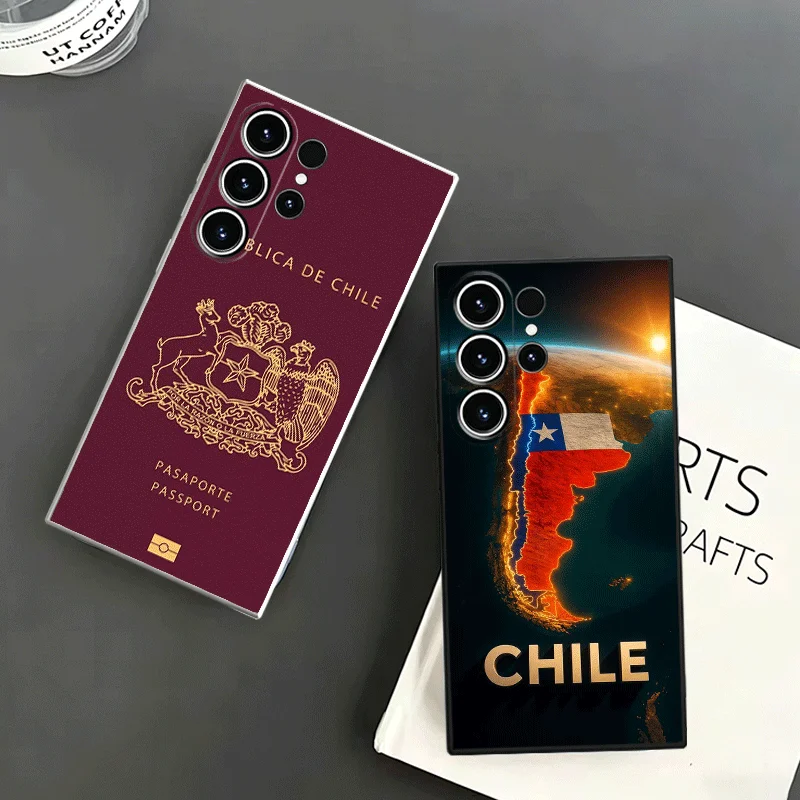 Chile Flag Map Passport Soft Phone Case For Samsung S24 S25 S26 Ultra S23 S22 Plus S21 S20 FE Edge + Black White Couple Cover