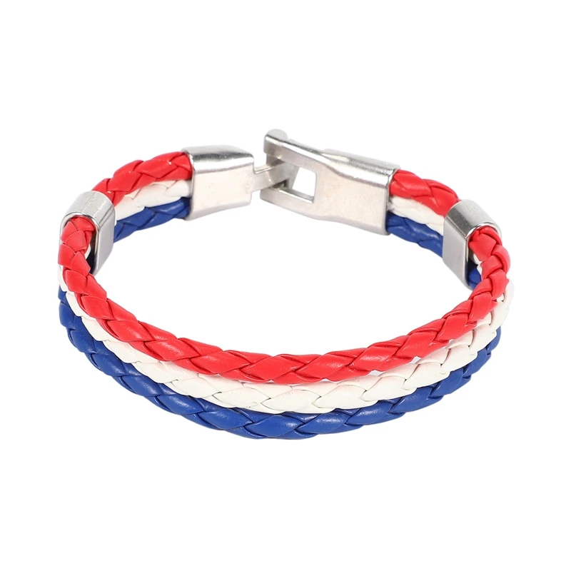 Jewelry bracelet, France French flag bracelet, alloy, white red-blue (width 14 mm, length 20 cm)