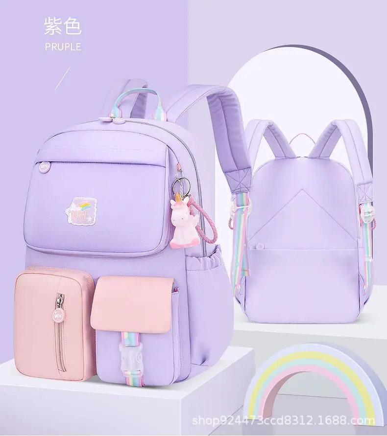 GC Beautiful Backpack for Girls Kids New Fashion Primary School Cute Beautiful Travel Students Bag Purple Large Capacity