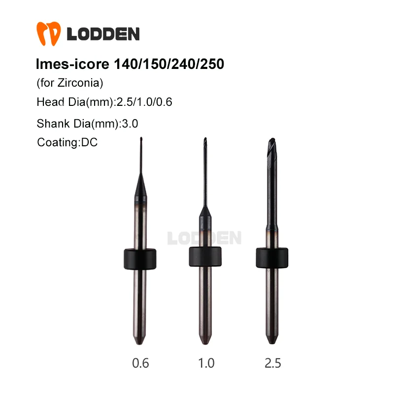 Dental Material Imes-icore 140i/150i/240i/250i for Zirconia Ball End Milling Burs DC Grinding Drills D3* 2.5/1.0/0.6