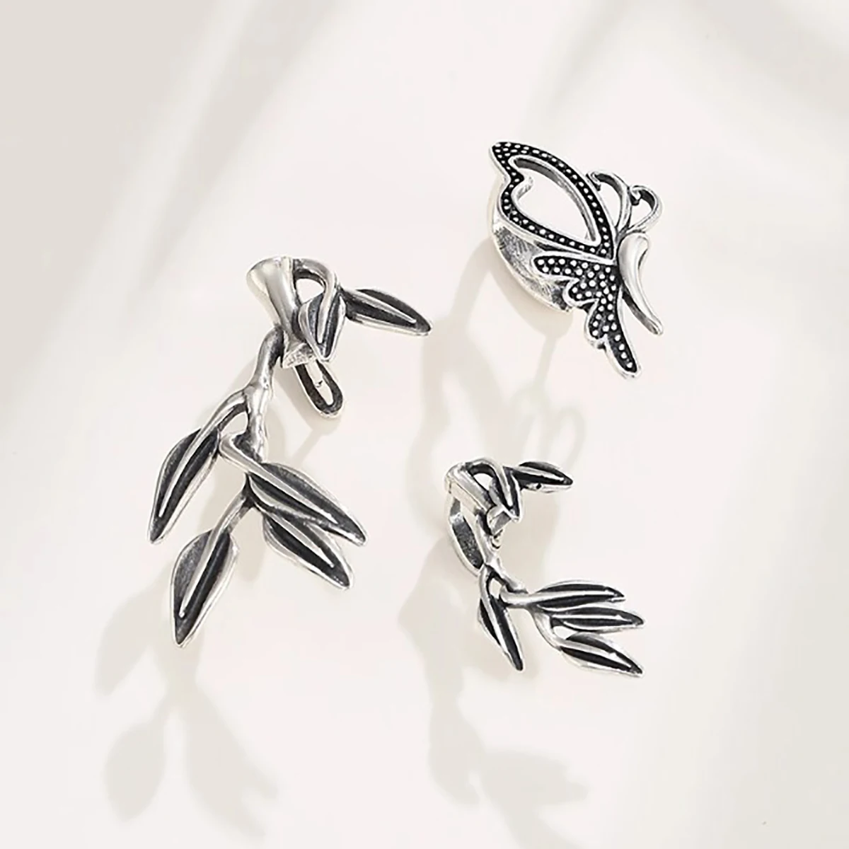925 Sterling Silver Bamboo leaf Shaped Pendant Clip Clasp Pinch Pendant Bail Connector DIY Necklace Making Accessories
