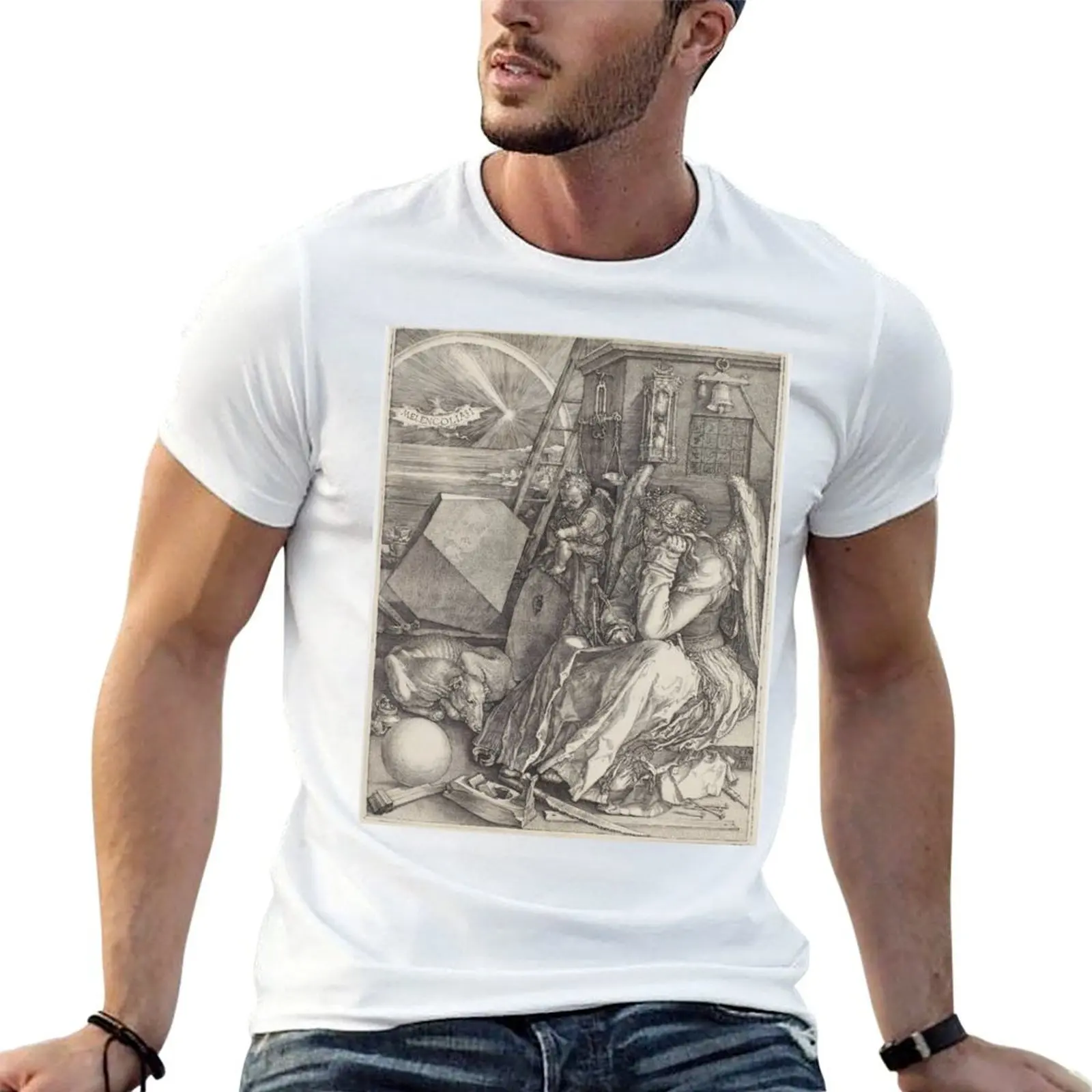 Футболка Melencolia I от Albrecht Dürer (1514) Повседневная модная хлопковая футболка с короткими рукавами
