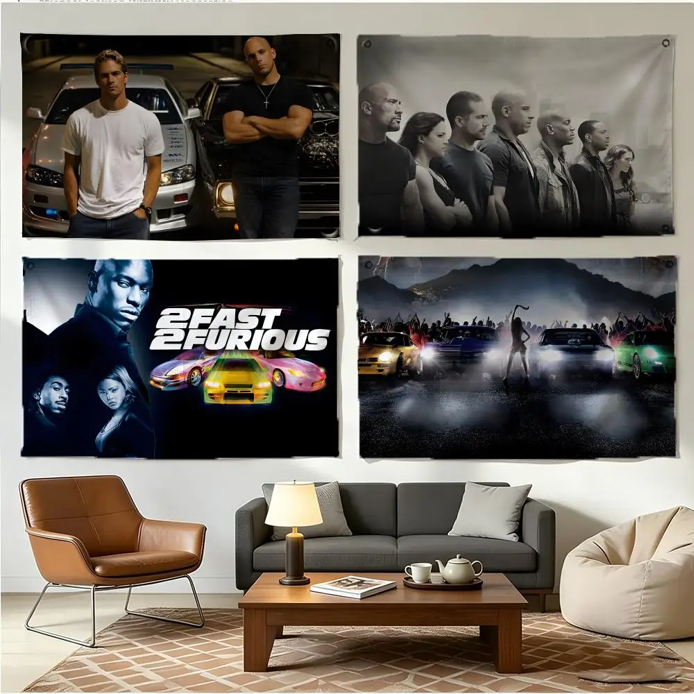 Movie Action Fast & Furious Flags Four Ring Borderless Art Decor Indoor Outdoor Use Simple Hang And Install