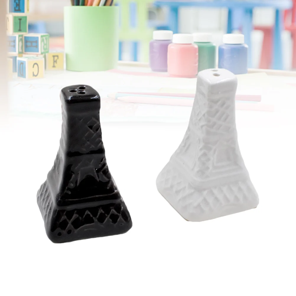 2pcs Vintage Eiffel Tower Salt Pepper Shaker Ceramic Spice Sauces Jar Condiment Bottles Wedding Souvenirs (Black and White)