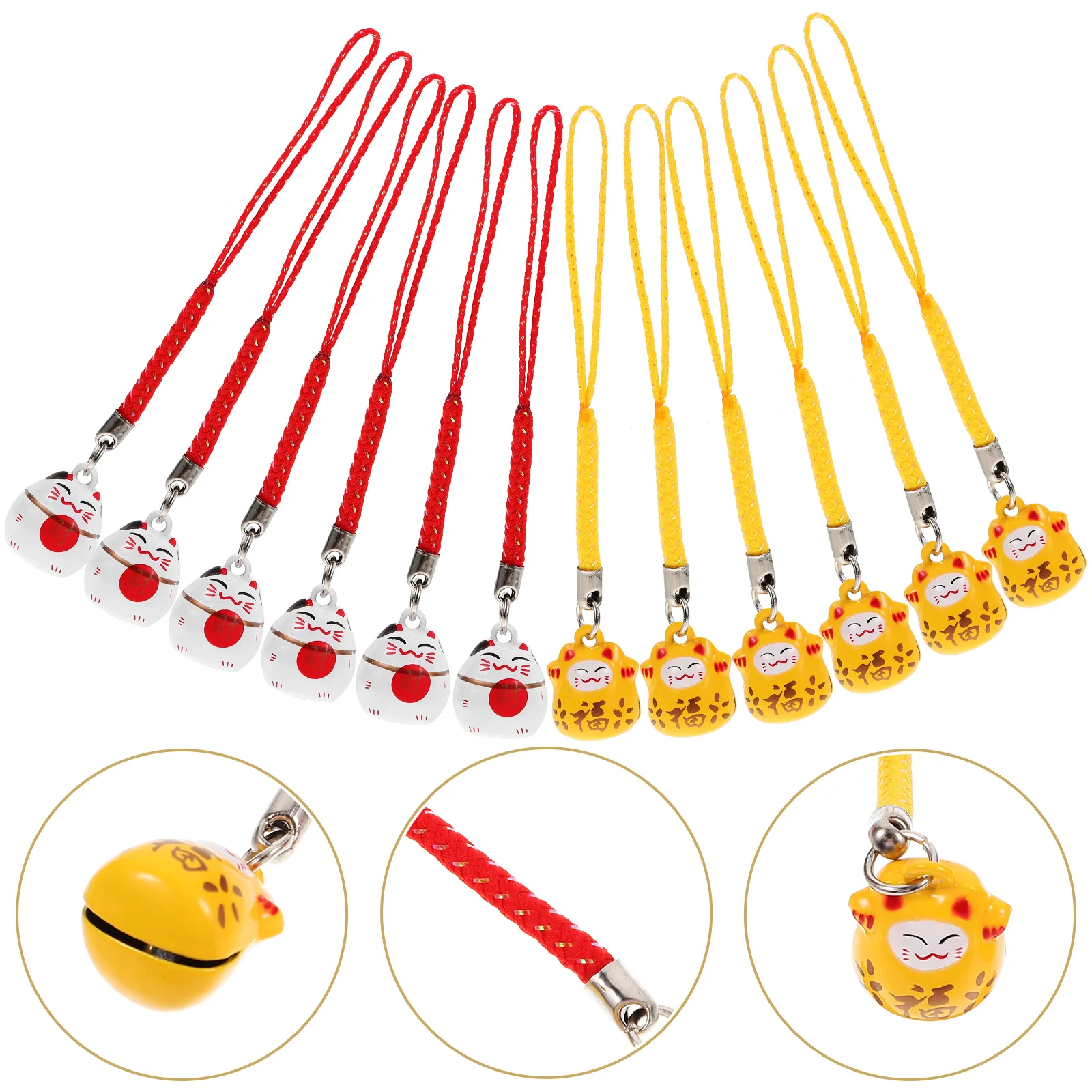 12 Pcs Pendant Red Decorations Bell Hanging Lanyard Keychain Ornaments Silky Cat Travel Cartoon