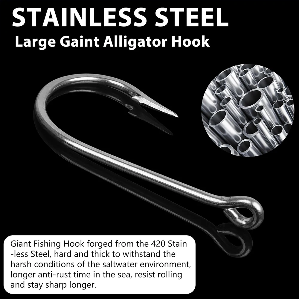 2Pcs 7731 Stainless Steel Fishing Hooks Large Shark And Tuna Bait Hooks Extra Strong For Saltwater Fishing Size 16/0 18/0 20/0