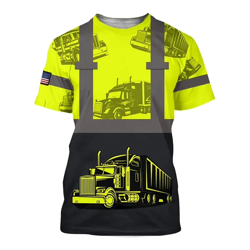 

Truck Driver Cargo Men's T Shirt For Men Summer 3D Print Short-sleeved T-Shirt Women Clothing Oversized Camiseta Work Streetwear