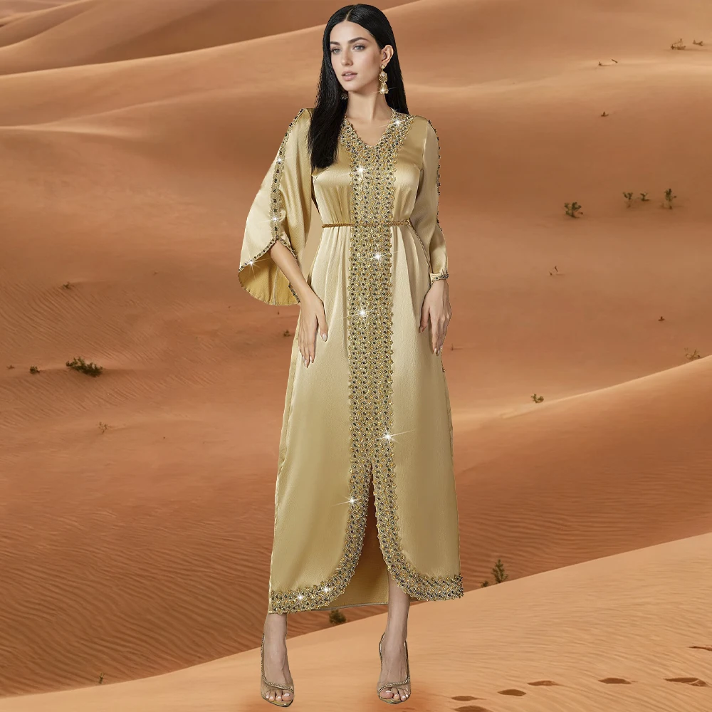 Champagne Formele Gelegenheidsjurken 2025, Volledige Mouwplooi Lange Feestjurken Elegante Avondjurken فساتcionalangnya