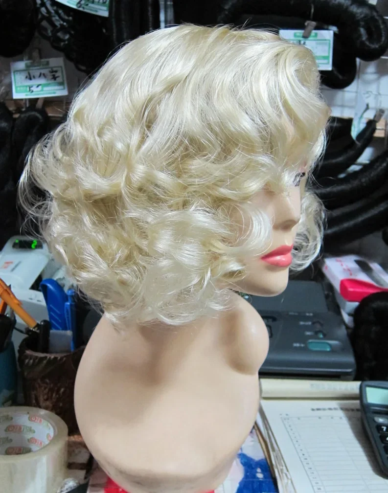 Cosplay Costume Wig Blonde Short Curly Hair Natural Wavy Wigs Synthetic Curly Bob Wigs for Women Body Wavy Wig Perruque Femme