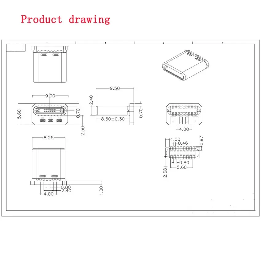 1Pcs USB 3.1 Type C Male Vertical Patch Board 16pin Data Band PCB USB Tape Board Male Head 16P Usb C Connector