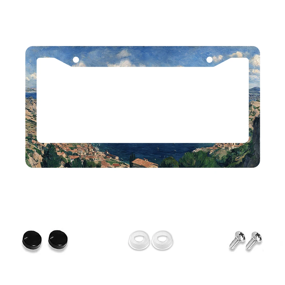 

1 шт., синий и белый пейзажный узор, рамка номерного знака с 2 отверстиями, алюминиевый материал, 6x12 дюймов, с набором винтов, ретро