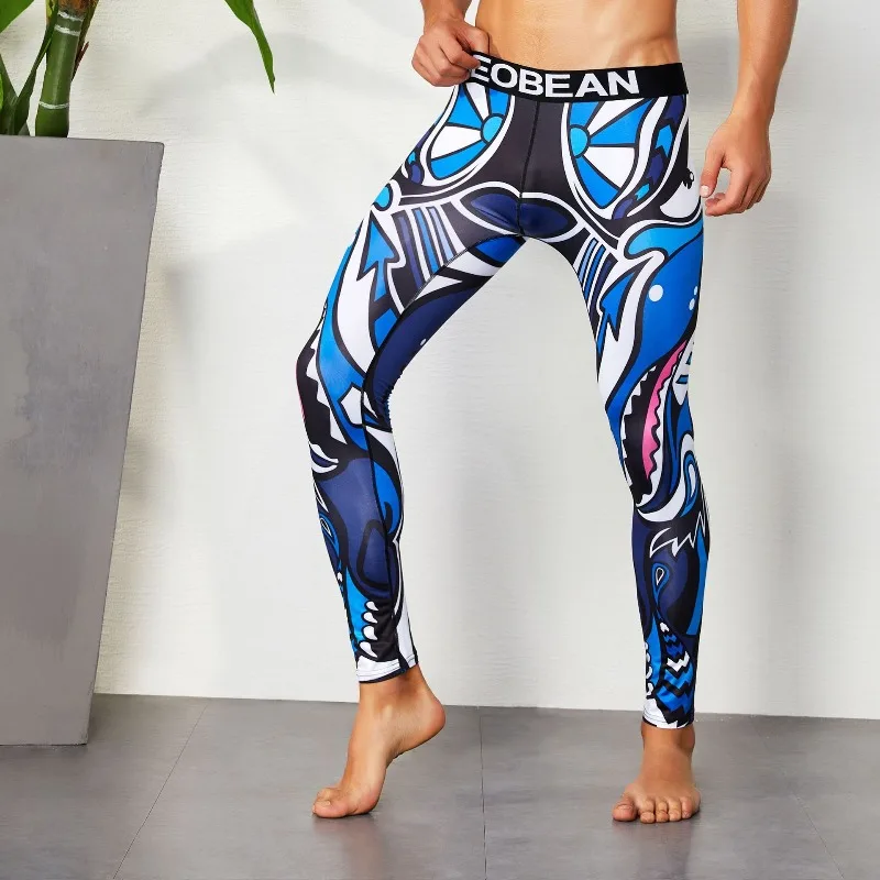 SEOBEAN Men Sexy Geometrical Pattern Long Johns, Workout Tights, Low Rise Leggings, Fitness Underpants,Thermal Underwear Bottoms