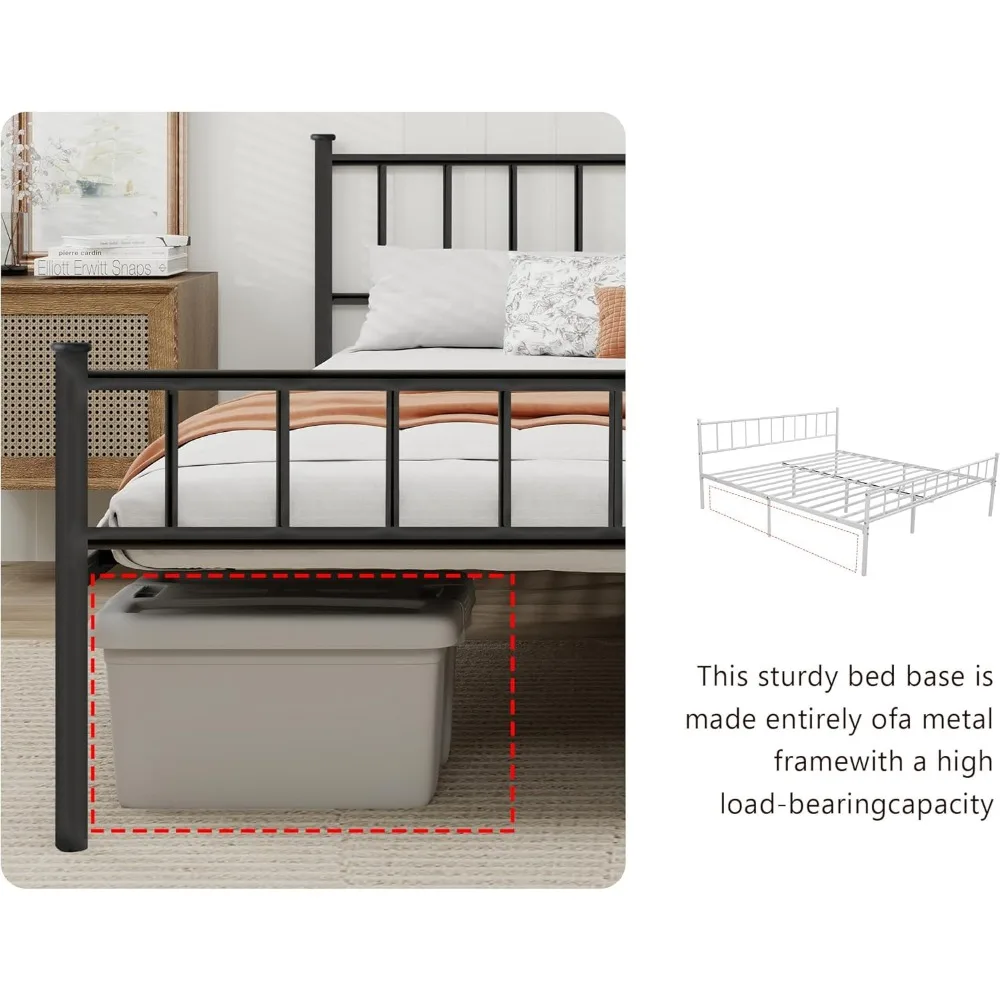 Sturdy Metal Twin Bed Frame with Headboard, Steel Slat Support, No Box Spring Needed, Easy Assembly, Black Finish