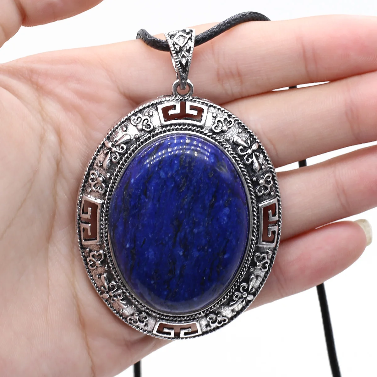 1pc Natural Stone Shell Vintage Necklace Pendant Tiger Eye Opal Lapis Lazuli Black Agate Women Men Jewelry Accessories Necklace