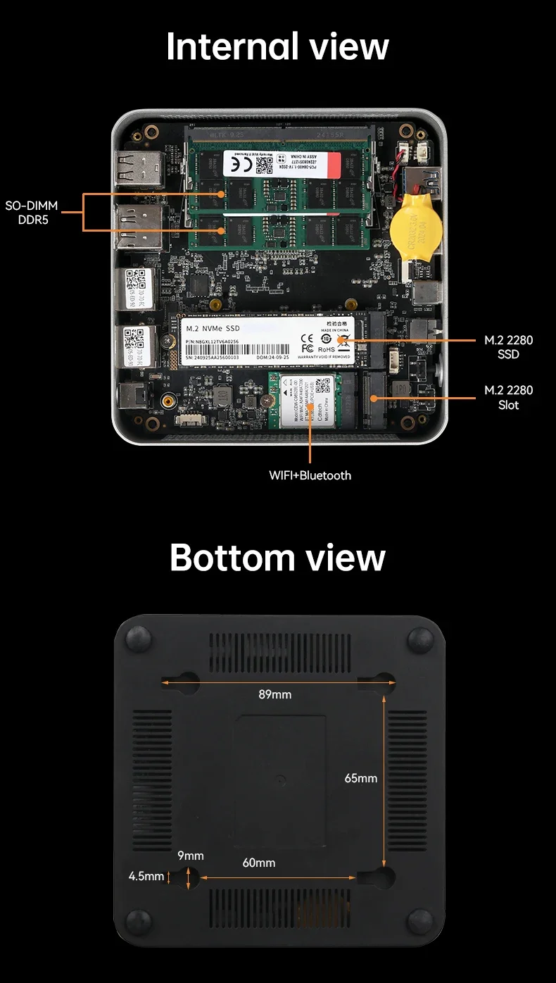 BEBEPC MINI PC R7 8845HS 2LAN DDR5 M.2 2280 PCIe SSD*2 up to 2TB * 2  WiFi6 RTL8852BE-CG BT 5.2 win10 win11 COMPUTER