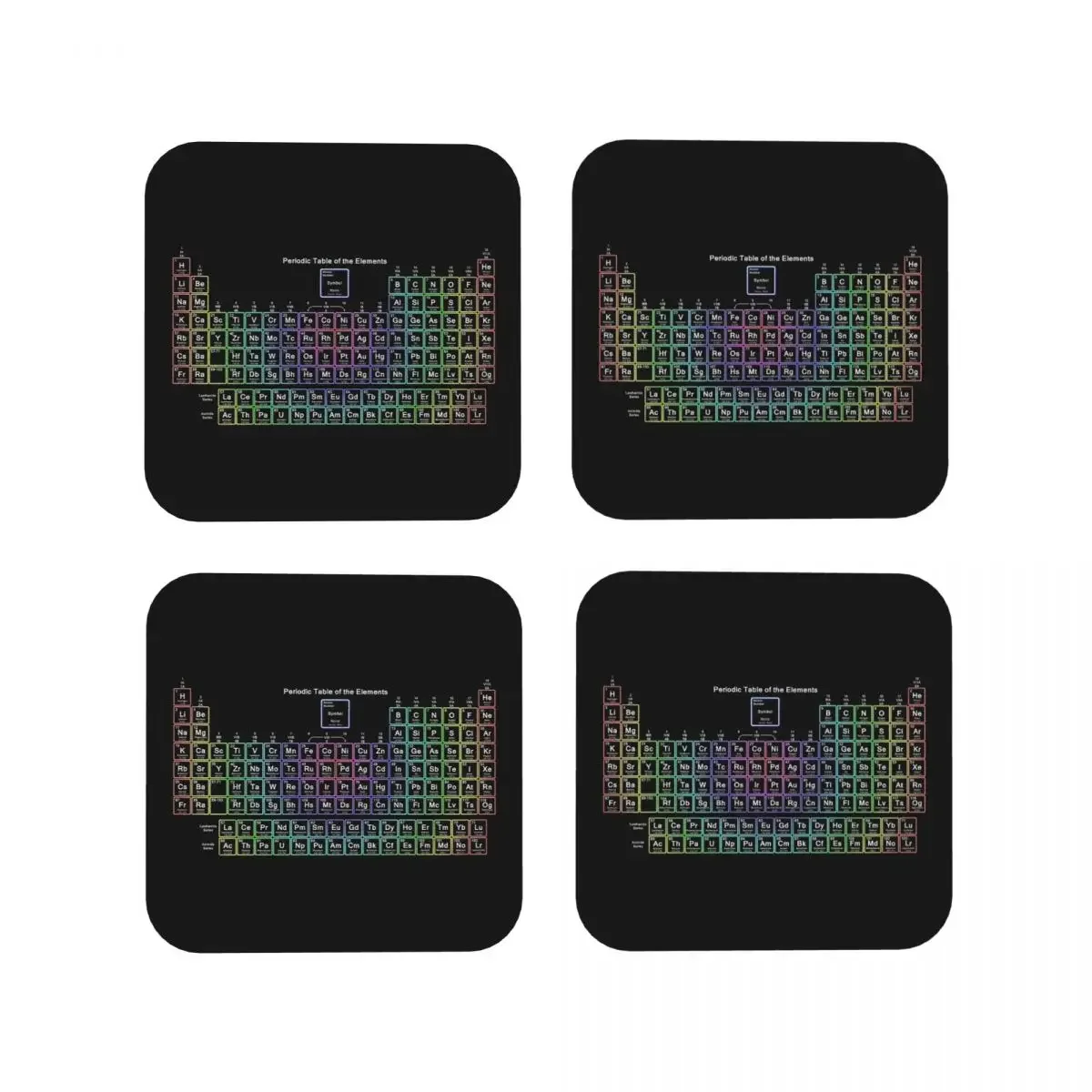 Neon Rainbow Periodic Table Coasters Coffee Mats Set of 4 Placemats Cup Tableware Decoration & Accessories Pads for Home Kitchen