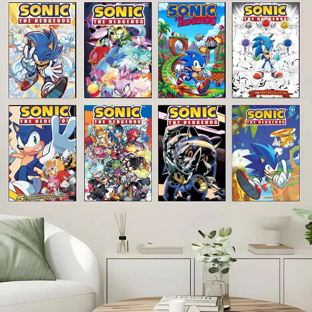 Sonic the Hedgehog Game Retro Poster Self-adhesive Advanced Aesthetic Printing Paper Wall Art for Living Room Home Decor