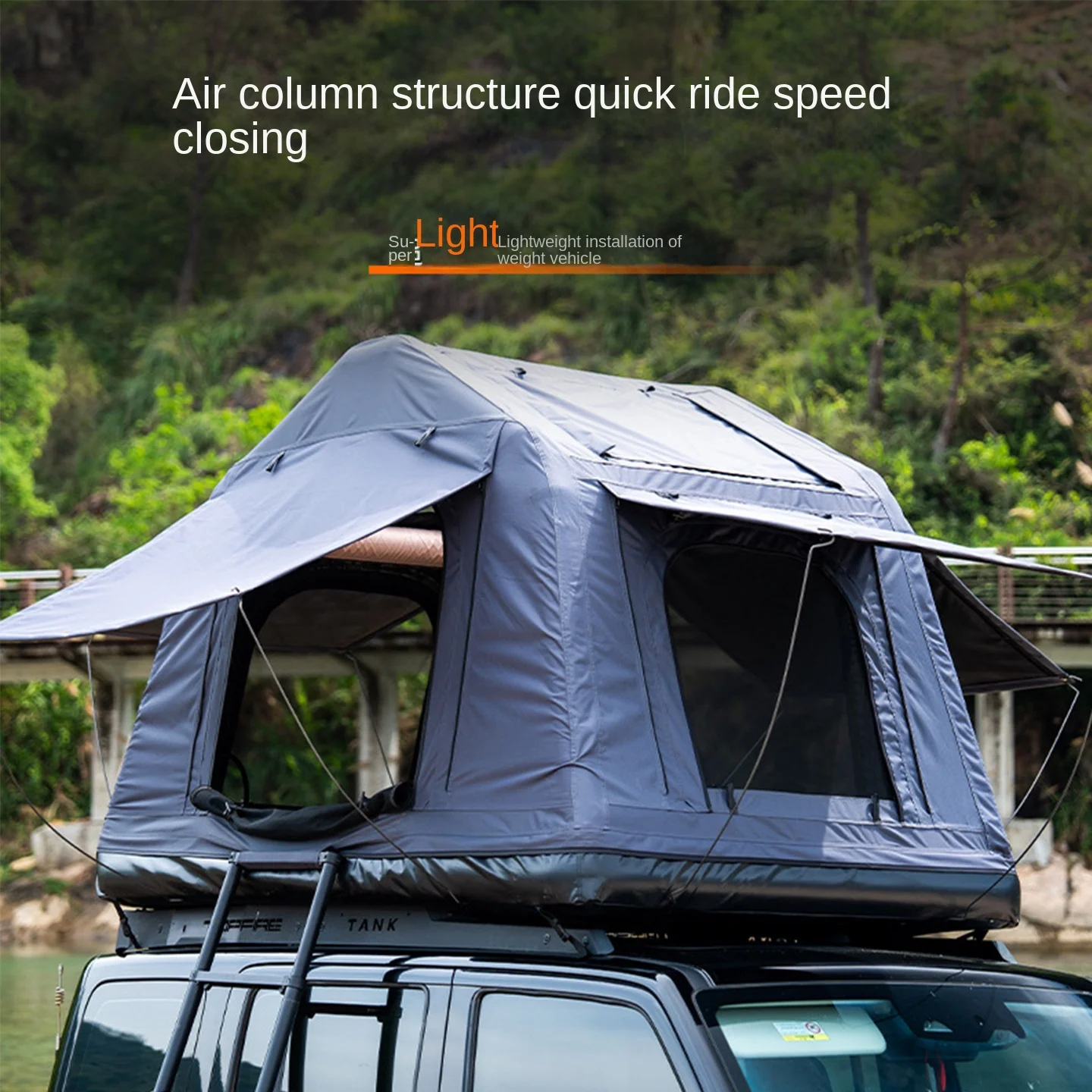 Inflatable SUV Roof Tent 2-4 Person 4-Season Waterproof Oxford Fabric Car Top Camping Tent with Carry