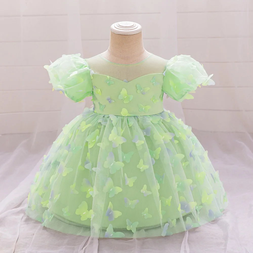 Colorful Butterfly Baby Party Dress for Girls Kids 1st Birthday Baptism Gown Tulle Flower Girl Dresses Wedding Children Clothing