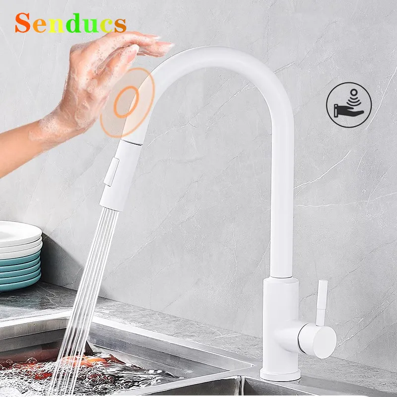 

Ручной сенсорный кухонный смеситель с выдвижным распылителем, смеситель для горячей и холодной воды, сенсорный выдвижной кухонный смеситель