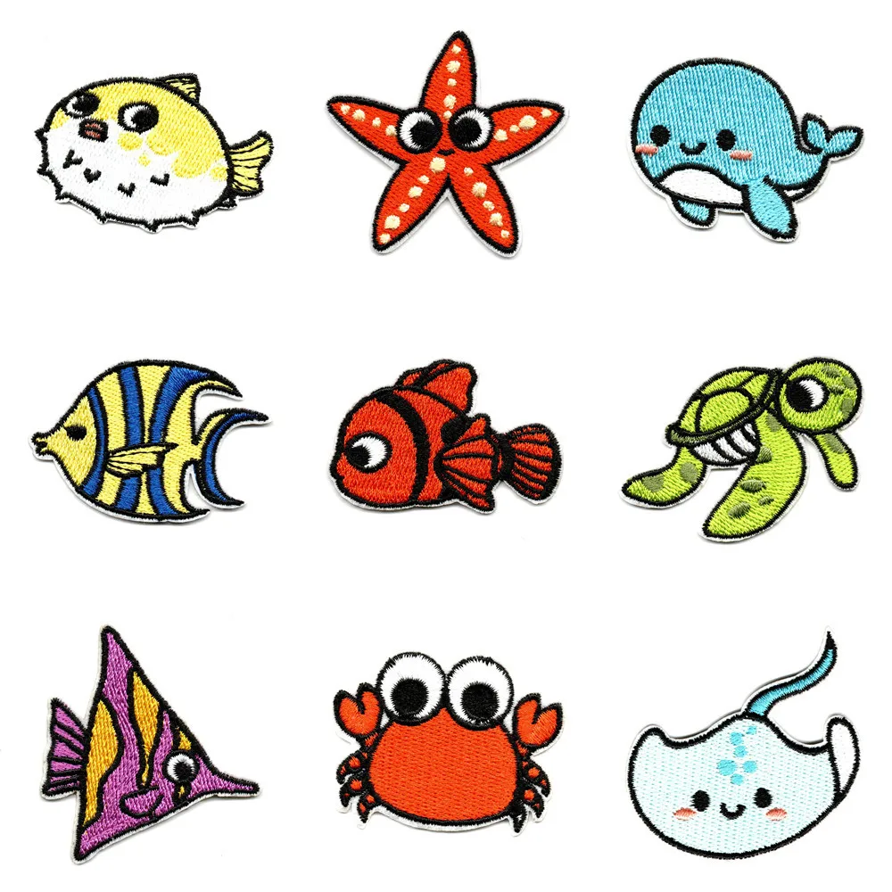 New Cartoon Animal Self-adhesive Small Fish Starfish Turtle Embroidery Patch DIY Clothing Patch Hole Cloth Badge Cloth Sticker