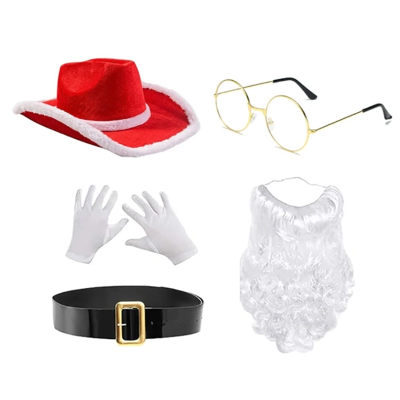 Santa Suit Christmas Cowboy Hat and Eyeglasses Kerchief Set for Bachelorette Party for Role Playing Santa Halloween