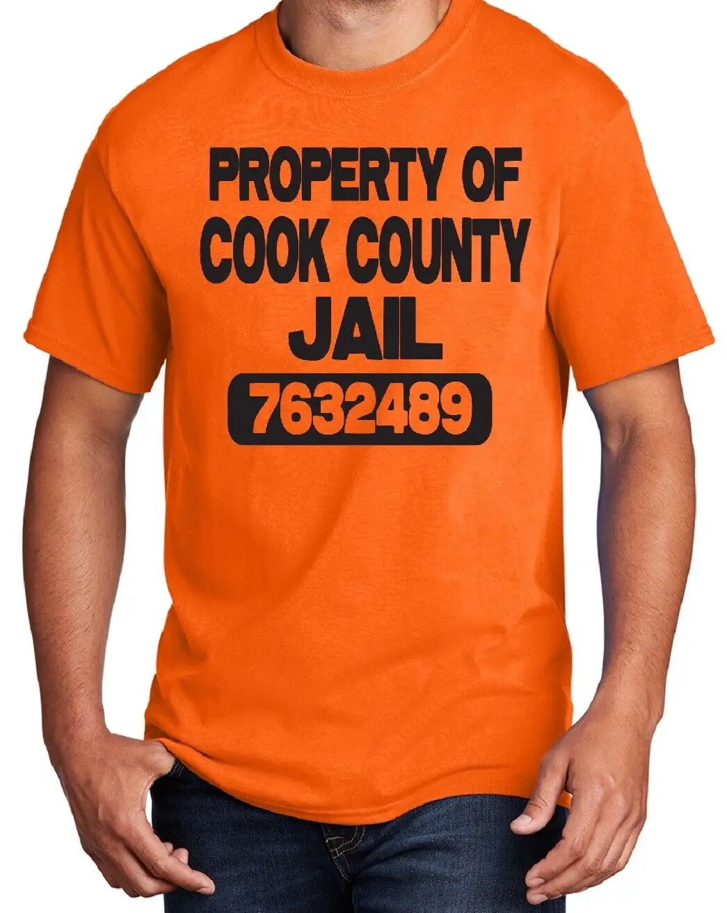 PROPERTY OF COOK COUNTY JAIL CHICAGO ILLINOIS CONVICT PRISON ORANGE T SHIRT