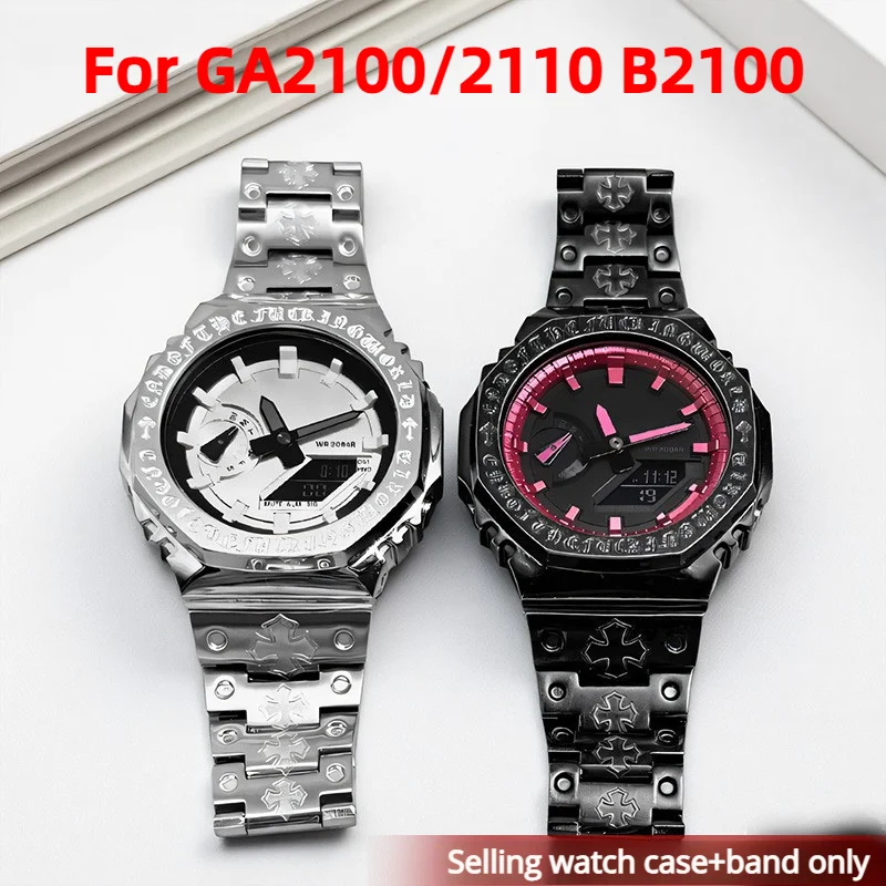 

GA2100 Новый обновленный ремешок из нержавеющей стали для Casio G-SHOCK GA2100 GA2110 GAB2100 Мужской сменный ремешок в металлическом корпусе с резьбой в стиле ретро