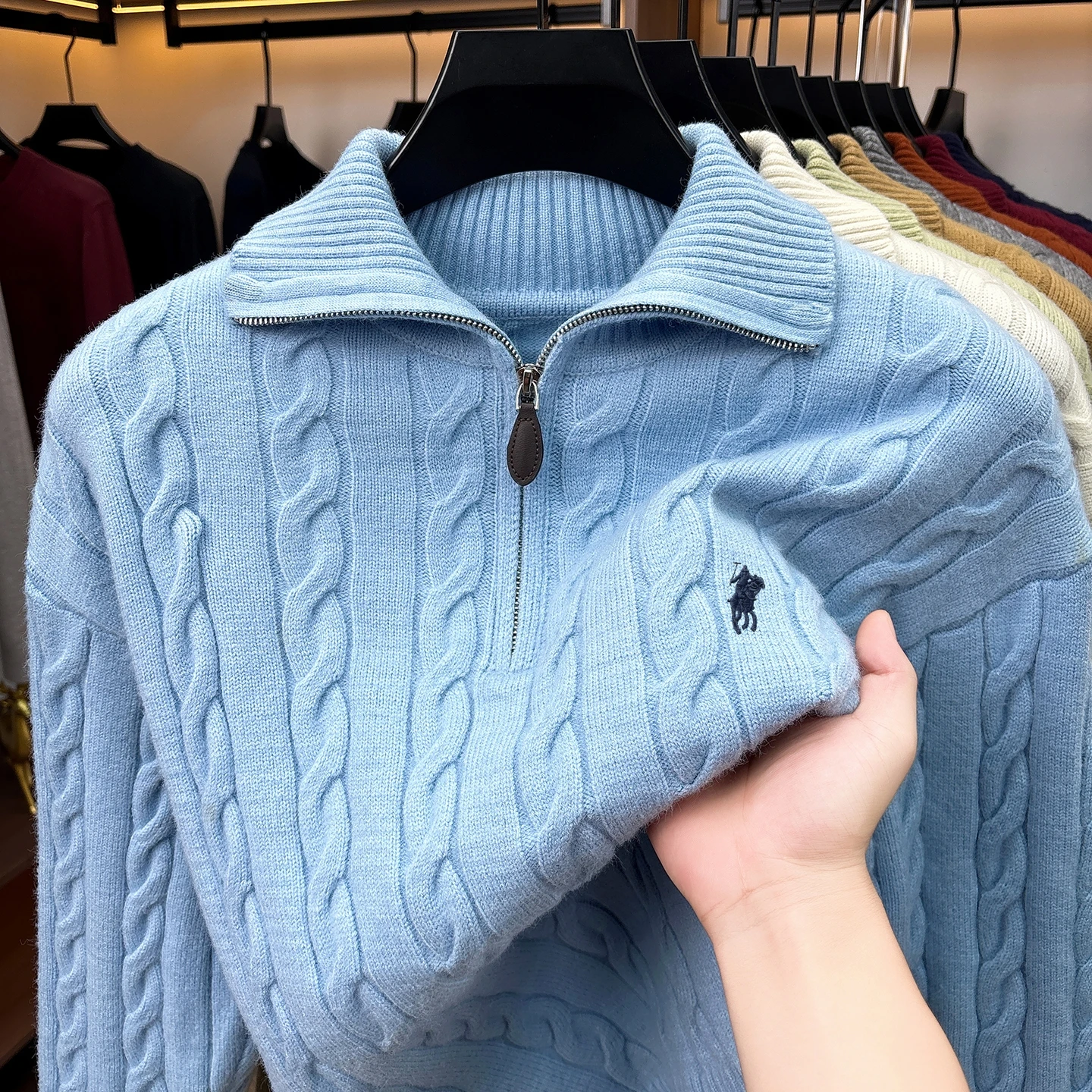 Mode Hochwertige Pullover Männer Luxusmarke Klassischer Stil Paul Pony Stickerei Winter Vintage Neue Dicke Warmwarmabdeckung Reißverschluss Kragen Stricken Sweater – Detail 9