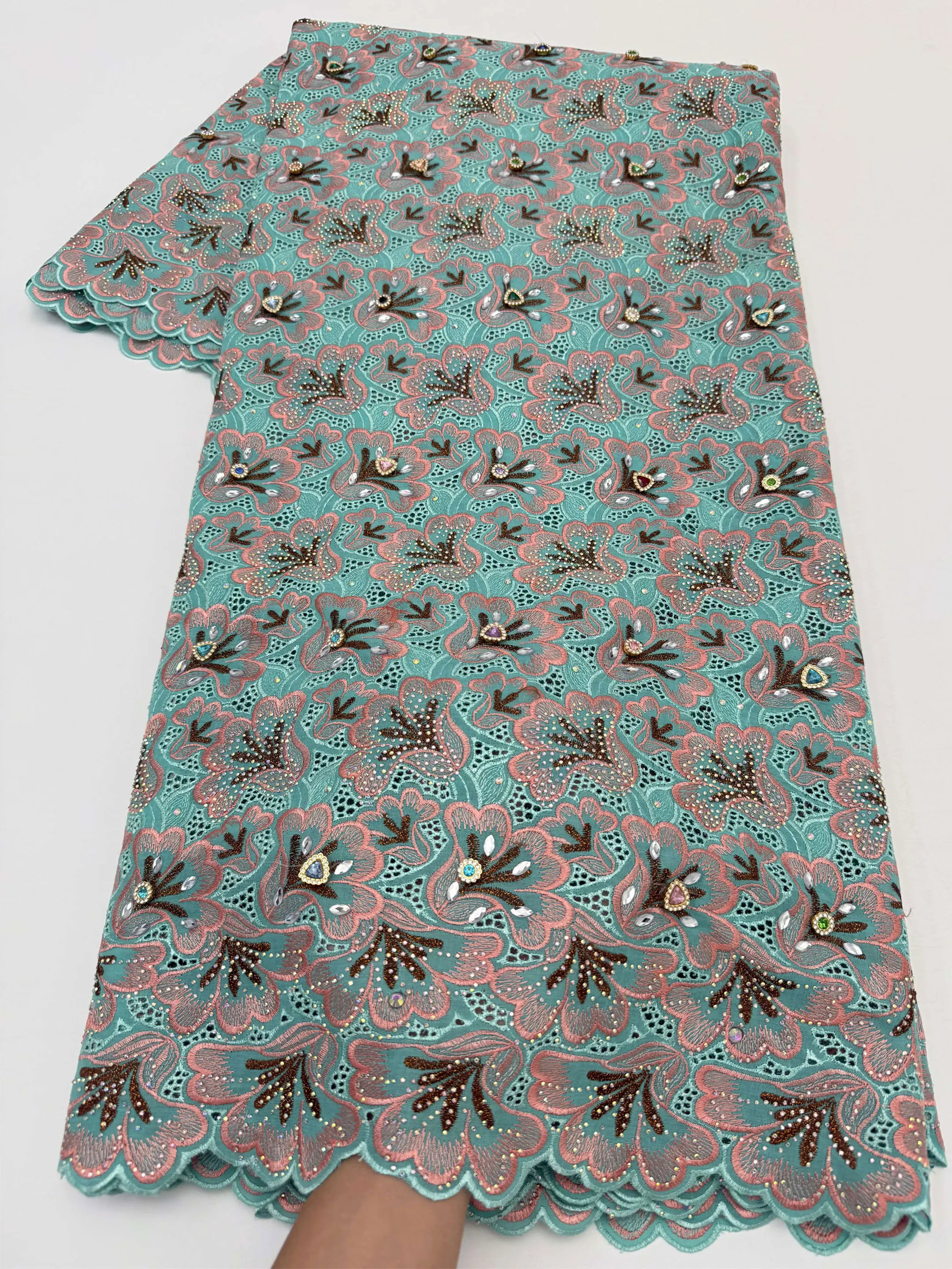 Swiss Voile Lace Fabric African Cotton High Quality for Women's Evening Dresses Nigerian Stones Pattern Sewing Material