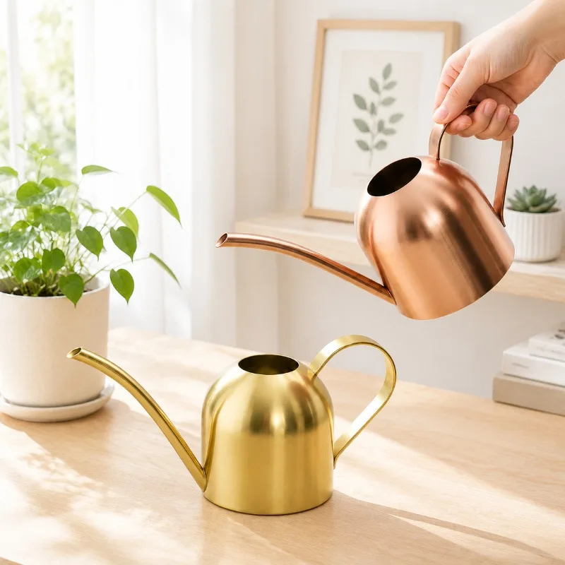 Long mouth watering kettle Stainless steel succulent watering kettle Gardening metal gold watering device