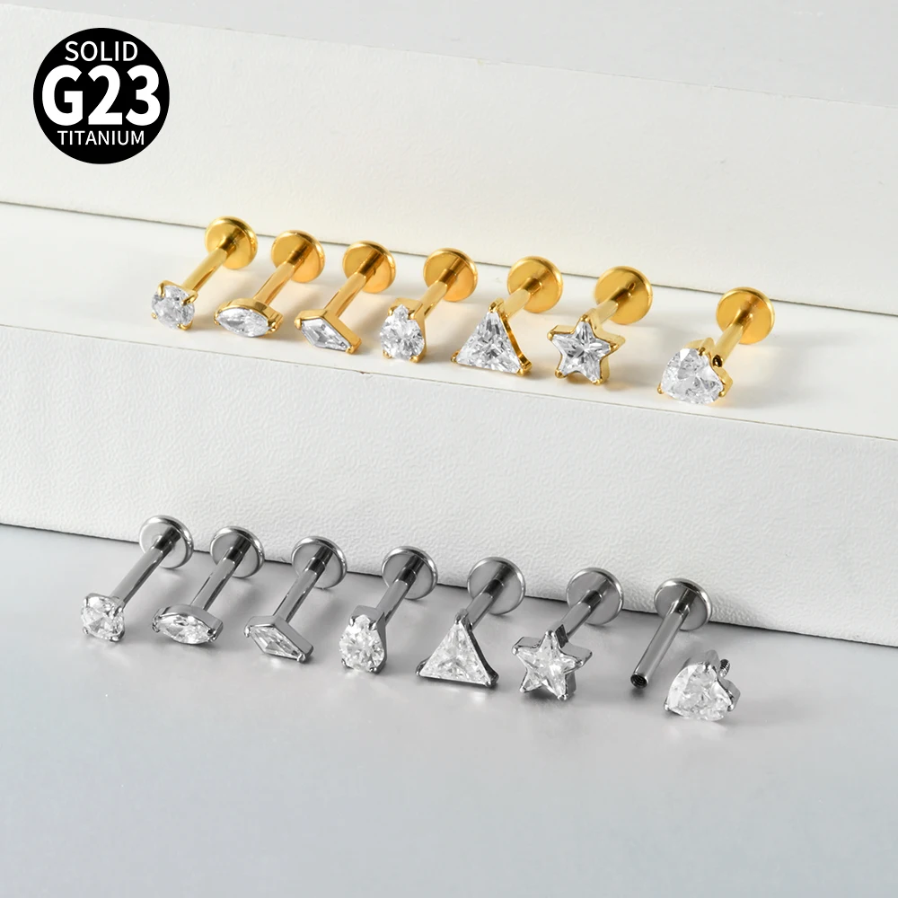 7-teiliges Set mit gemischten Stilen aus G23 Titan, innenliegendem Gewinde, Labret-Stud, Marquise, weißem CZ, für Knorpel-, Tragus-, Helix- und Ohrläppchen-Piercing, Körperschmuck. – Detail 11
