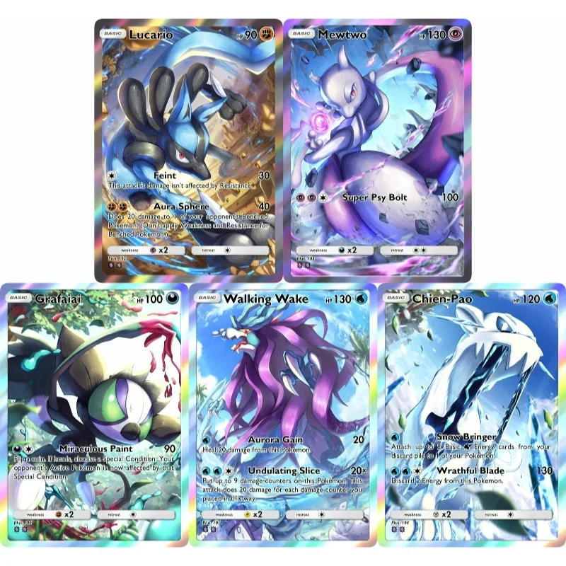 5 Stück PTCG-Karten PKM Grafaiai Walking Wake Lucario Mewtwo PTCG-Karten Kreativität Seltene Holo Anime Sammelkarten PTCG-Geschenk