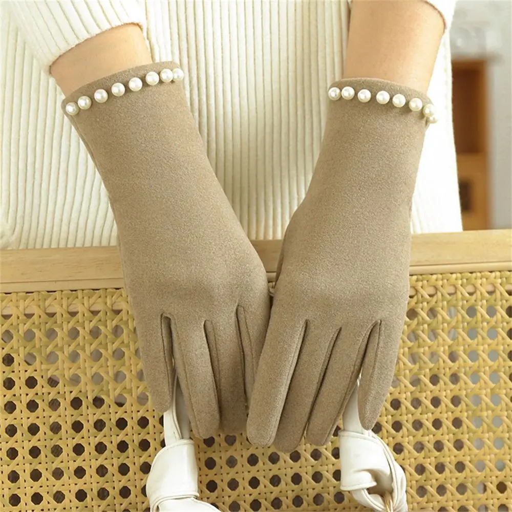 Daily Thickened Warm Gloves Windproof Cold Proof Thin Velvet All Finger Gloves Touch Screen Mittens for Women Girls