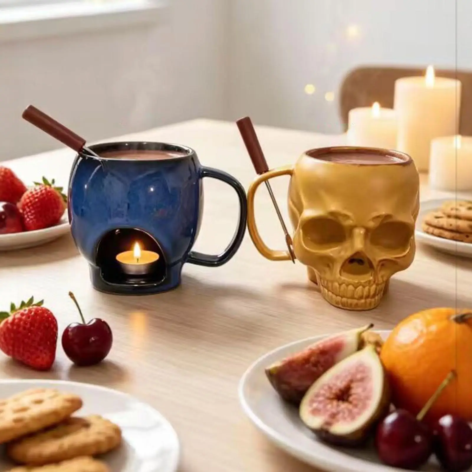 Halloween 170ml Chocolate Fondue Mug Melting Cups Hot Pot Ceramic Melted Cups Butter Warmer Heating Tea Light Melt Pot Creat