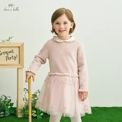 DK3223425 Dave Bella Autumn Girl's Fashion Soild  Mesh draped dress children sweet dress kids infant lolita clothes