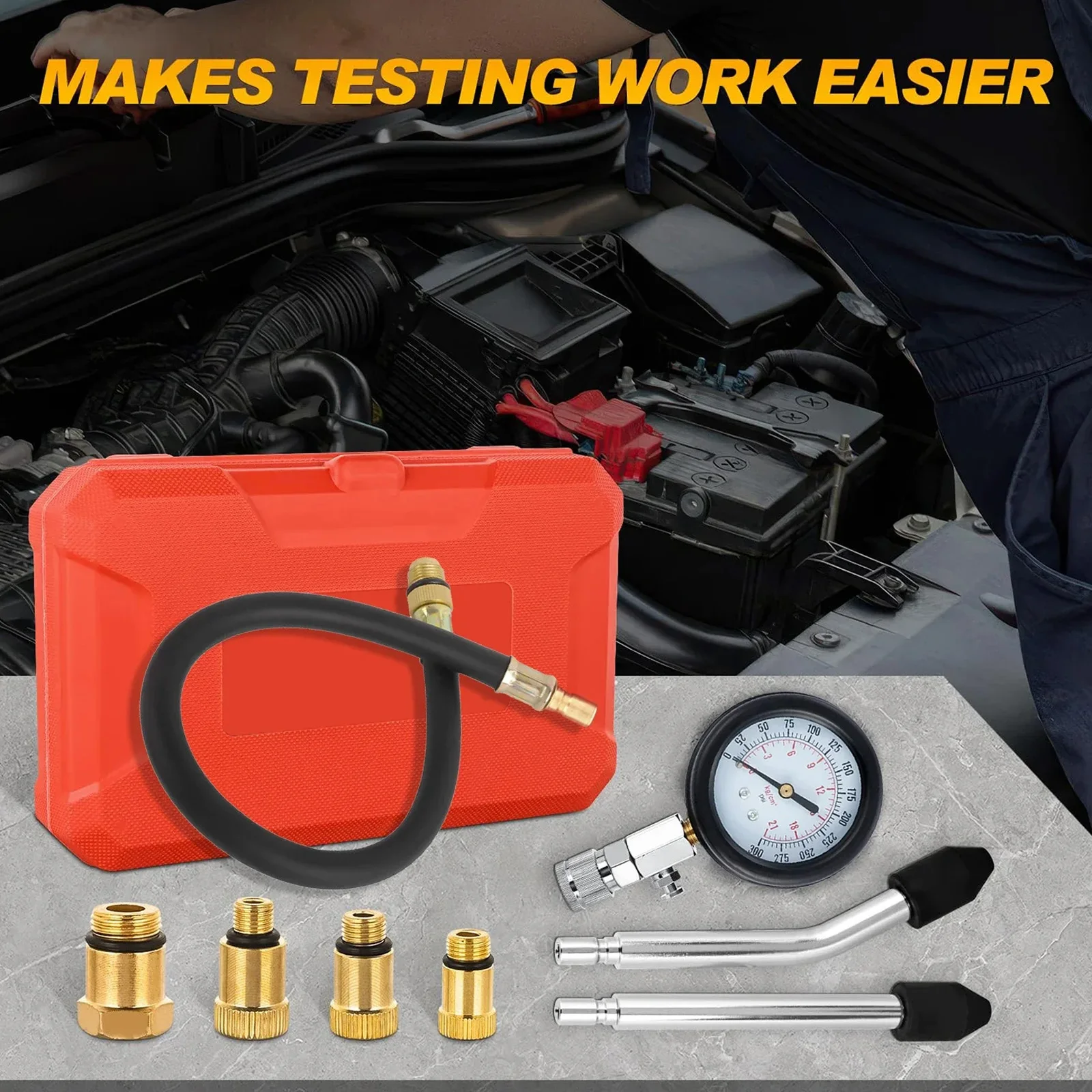 Auto cylinder tester kit multi-function gasoline engine compression gauge 0-300 PSI pressure gauge with M10 M12 M14 M18 adapter