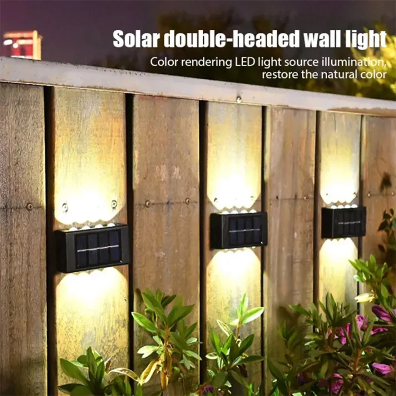 Solar Wall Lamp Outdoor Waterproof Solar Light 4 LED BULBS Up And Down Illuminate Garden Decor 2/4/6/8/10/12 PCS Yard Lighting