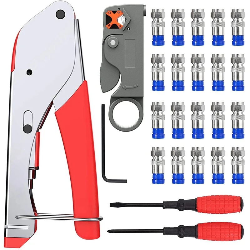 F-Type Coaxial Crimping Tool,Rotating Coaxial Cable Cutter With Crimping Connector,Screwdriver For RG6/RG58/RG59/RG62