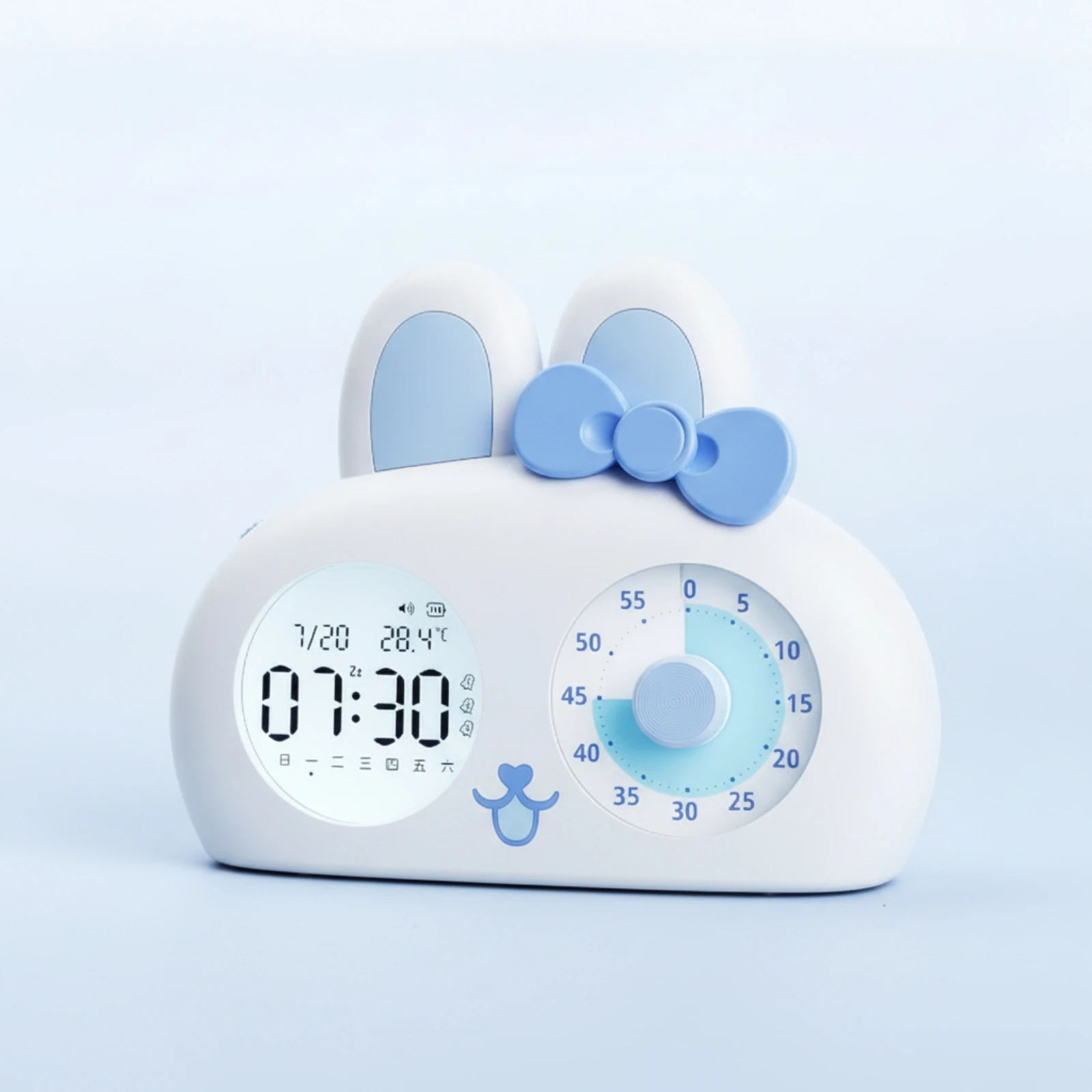 Children's Clock with Countdown Timer Digital Bunny Alarm Clock Silent Visual for Children, Nightstand, Bedroom