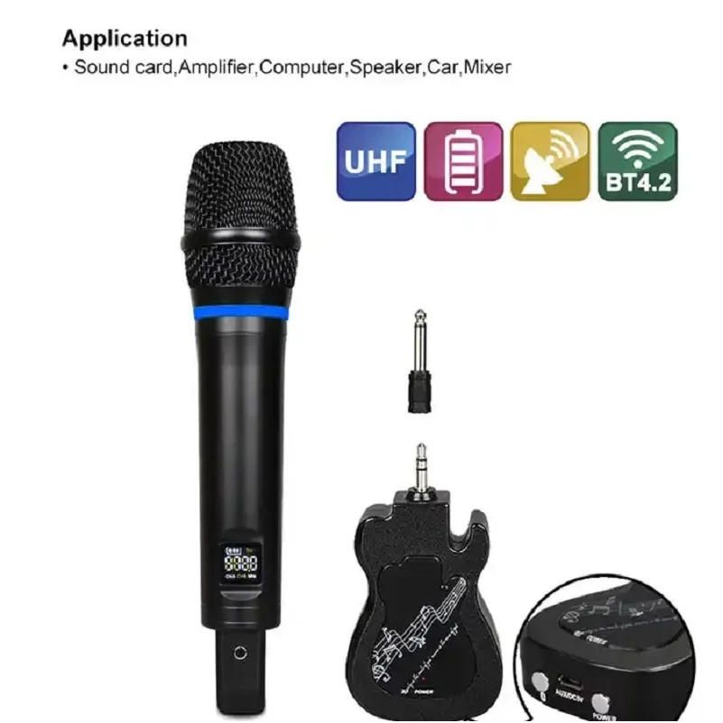 

Portable Wireless Microphone Bluetooth Professional with BT Receiver UHF Stereo Wireless Karaoke Meeting Performance Live Stream